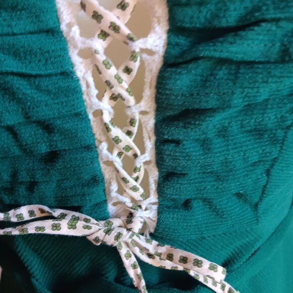 Vintage 1970's Sz 9 Green Peasant Boho German Barmaid Dress Lace-Up Bodice - Picture 4 of 13